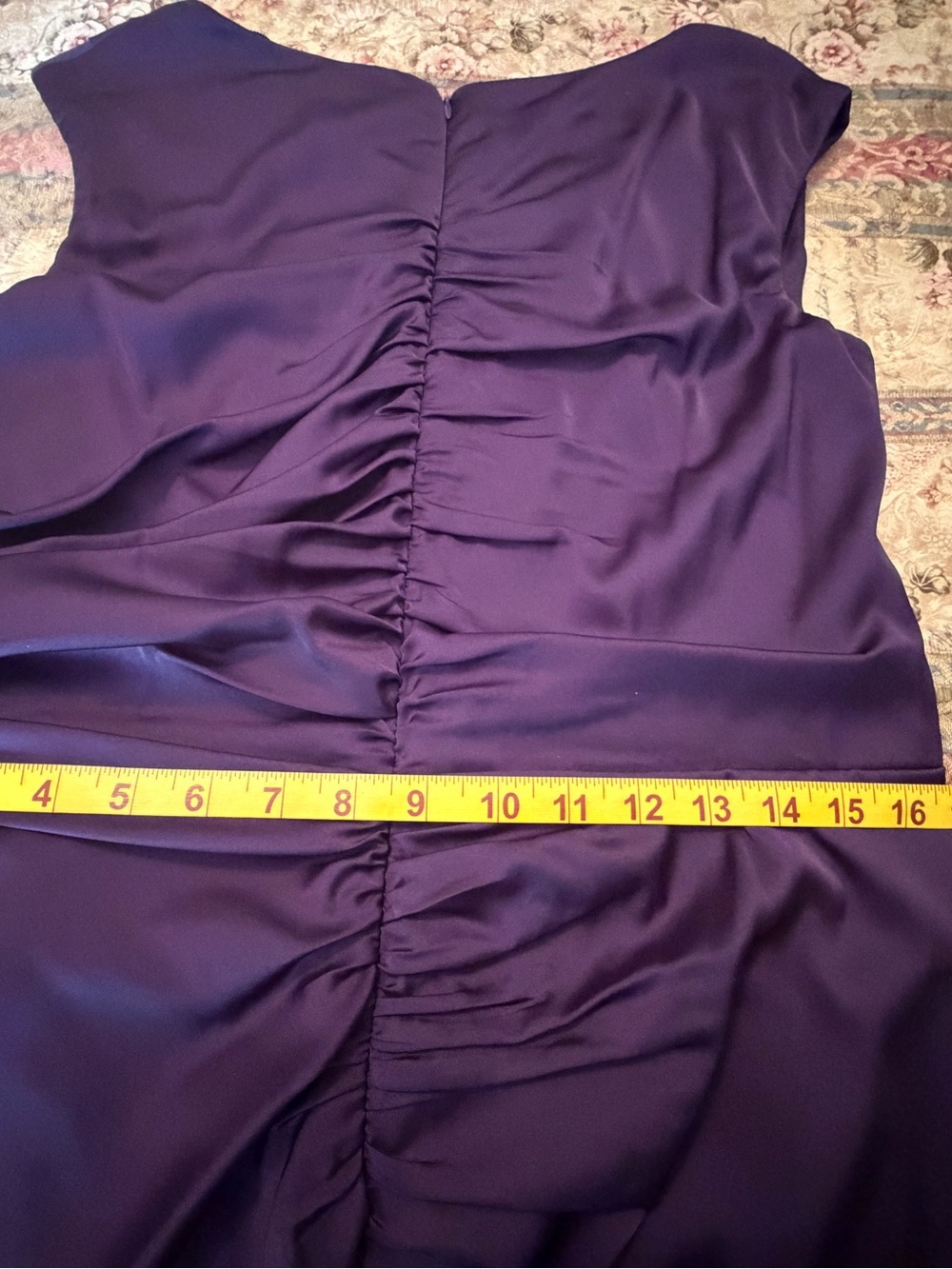 Patra Purple Matte Satin Cowl Neck Beaded Ruched Evening Gown Size 14 - Picture 11 of 16